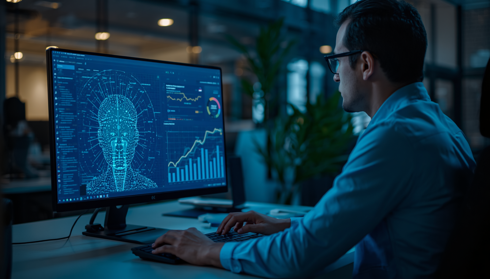 Profesional analizando datos de talento y people analytics con inteligencia artificial